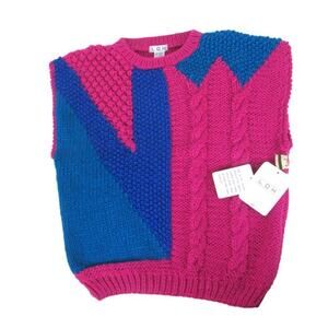 NWT Vintage LOH Pink & Blue Colorblock Cable Knit Sweater Vest -42/XL
